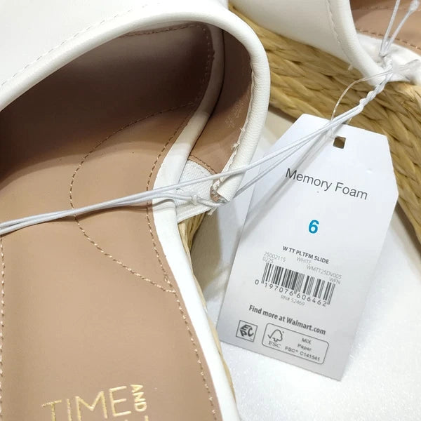 Time And Tru Raffia Platform Slide Sandals Memory Foam Fits True To Size 6 NWT