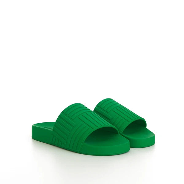 BOTTEGA VENETA 520$ Slide Sandals - Parakeet Green, Geometric Rubber