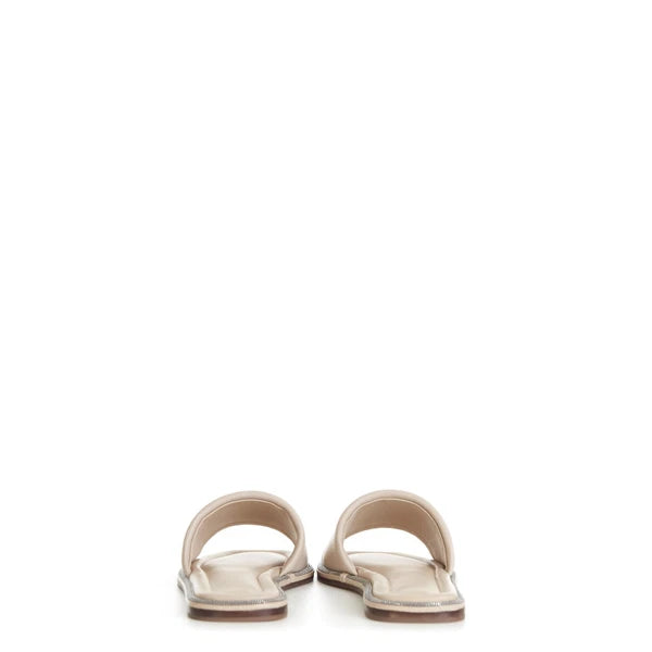BRUNELLO CUCINELLI 895$ Slide Sandal - Sparkling Monili Trim Beige Leather Shoes