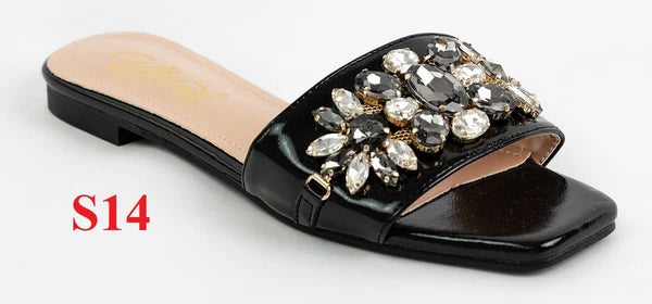 KARAUSA Fashion Bling Rhinestone  2 Buckles Sandal Slides, go to'KARAUSA' store
