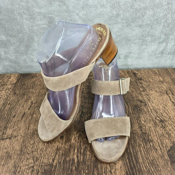 Gravati Mitchells Slide Sandals 10.5 Toast Suede Leather 2 Strap Buckles Italian