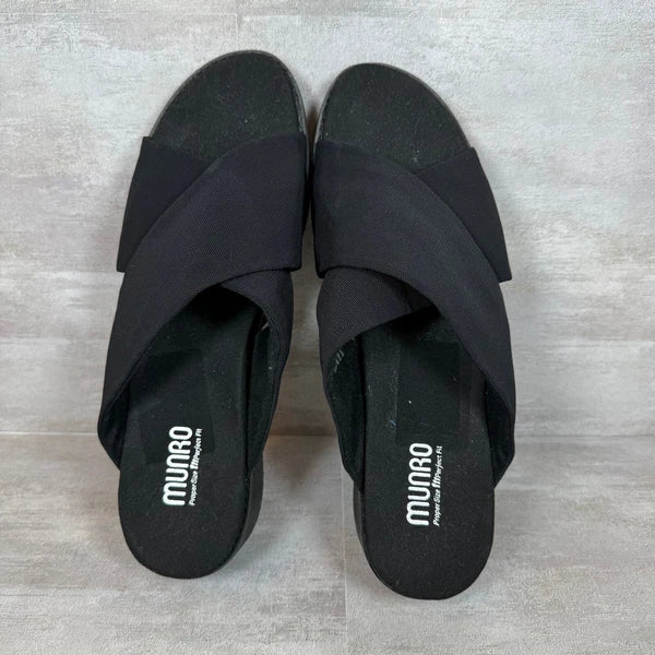 Munro Black Comfort Slide Sandals DEKKIE Criss Cross Cushioned Everyday Size 12