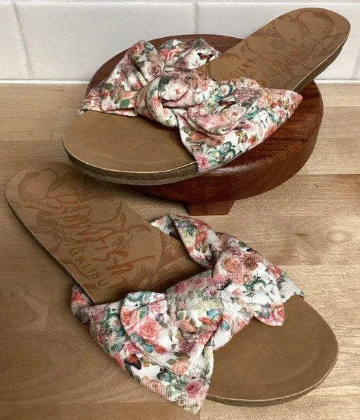 Womens Floral Fabric Big Bow Slides Blowfish Malibu Slip On Sandals Sz 8.5 Shoes
