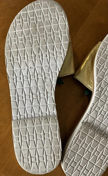 Kate Spade Womens Gold Metallic Leather Glitter Pineapple Sandals Slides Size 6