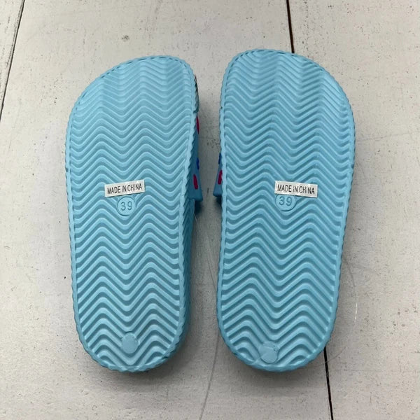 Fashion Shoes Blue Kiss Lips Slides Women's Size 8 NEW
