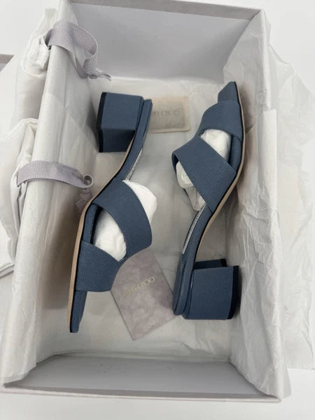 NEW Jimmy Choo Ellison Linen Mule 45 Sandal Denim Blue EU 36 (US 6) Designer