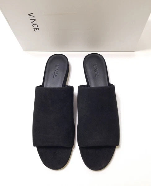 NIB Vince Bartley Suede Leather Slides Sandal in Black Size 9.5 $225