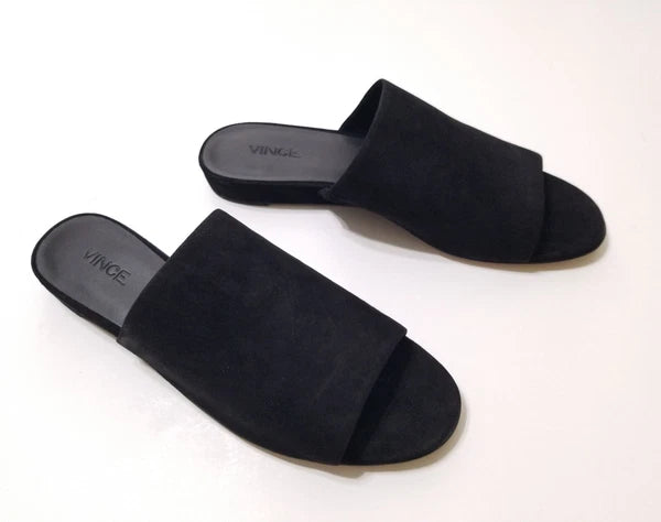 NIB Vince Bartley Suede Leather Slides Sandal in Black Size 9.5 $225