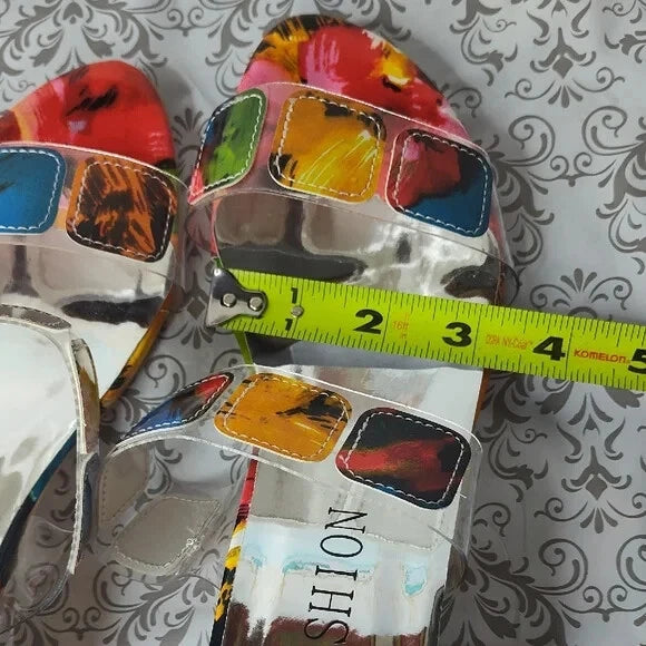 Fashion Multicolor Jeweled Block Heel Slides Slip On Shoes Sandals Size 8 / 39