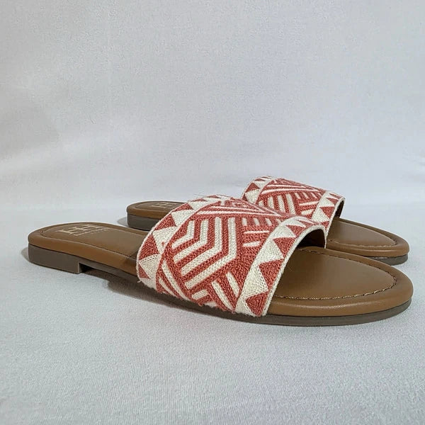 Haute Hippie Style Women’s Flat Slide Sandals Red White Geometric Size 7.5