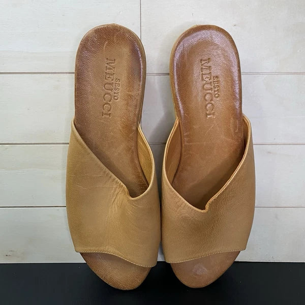 Sesto Meucci Slides Sandals Women's Size 9 N Shoes Tan Leather Platform Wedge