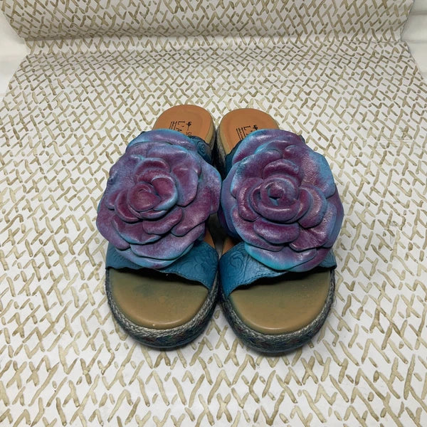 L'Artiste by Spring Step Leather Floral Slide Platform Sandals Size 37