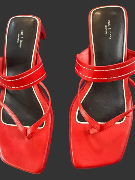 Rag & Bone Colt Sandals Slides Red -White Thongs Shoes Sz 37.5 US 7