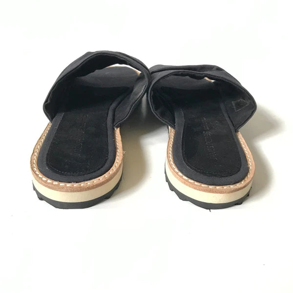 NEW James Perse Slides Sandals Mules Womens 6 Black Fabric Flats Open Toe Shoes