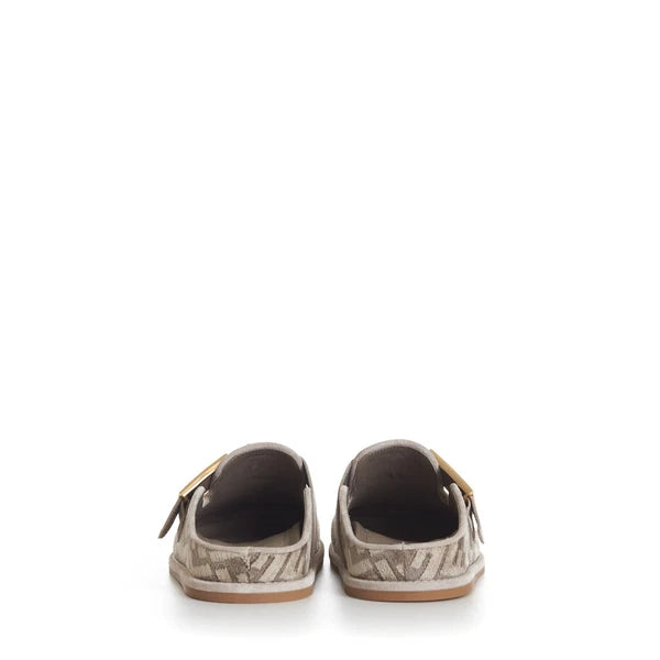 FENDI 995$ Dove Gray Chenille Sabots Sandals - FF Motif / FF Buckle