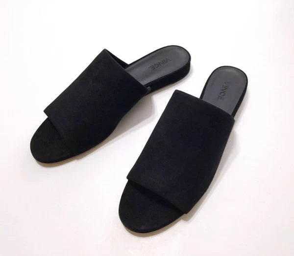 NIB Vince Bartley Suede Leather Slides Sandal in Black Size 9.5 $225