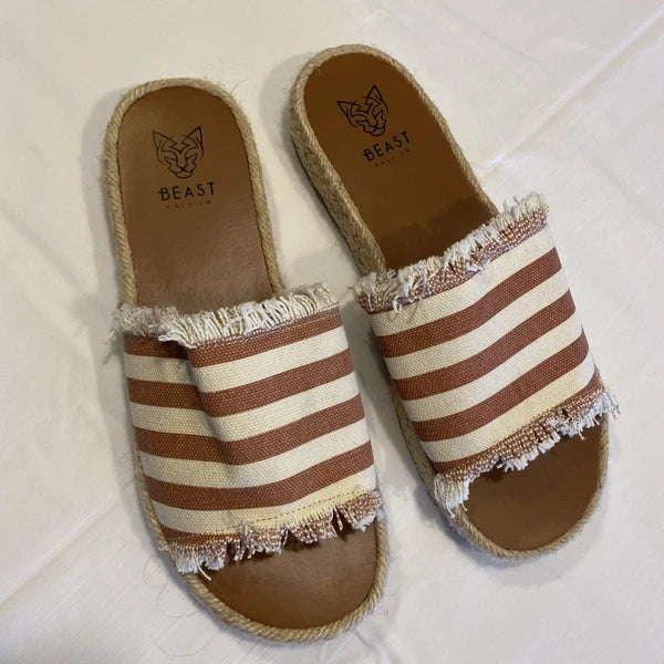 Beast Fashion Women’s Open Toe Canvas Slides, New 7.5