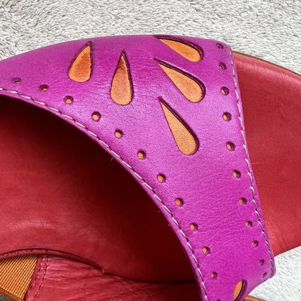Donald J Pliner Fuschia Pink Orange Leather Kitten Heeled Sandals Women 6.5 Pop