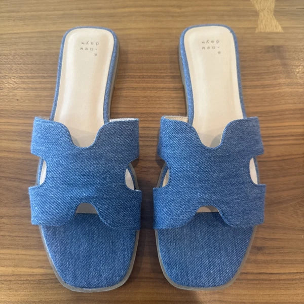 A New Day Women's Blue Slide Sandals with H-Style Strap Size 11