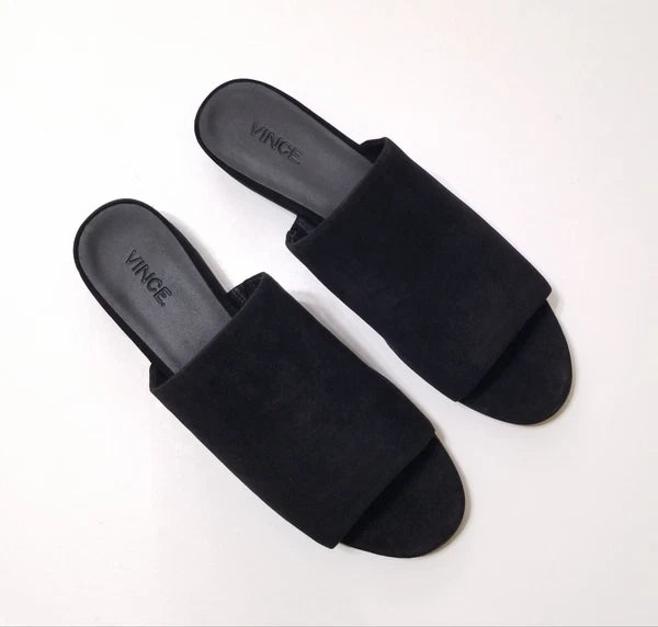 NIB Vince Bartley Suede Leather Slides Sandal in Black Size 9.5 $225