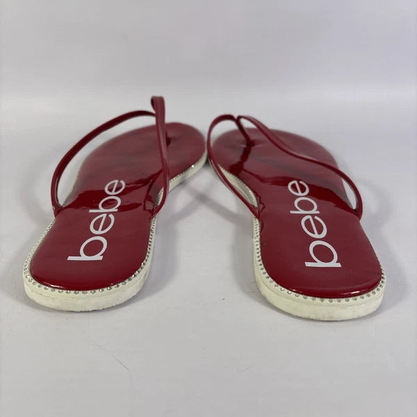 Bebe Ileana Red Patento Womens Size 7.5m Dark Red Flat Slip On Flop Style Slides
