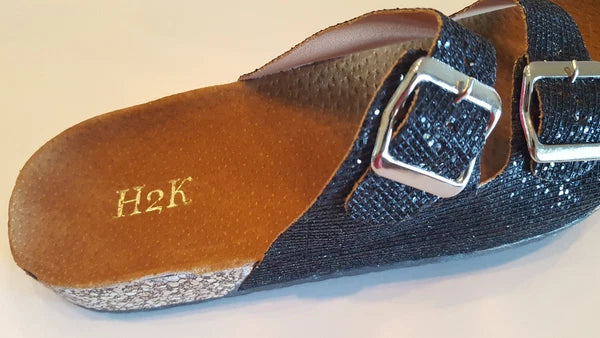 H2K Karen Glitter Black Fashion Slides Flip Flops Sandals Bling Slides Straps