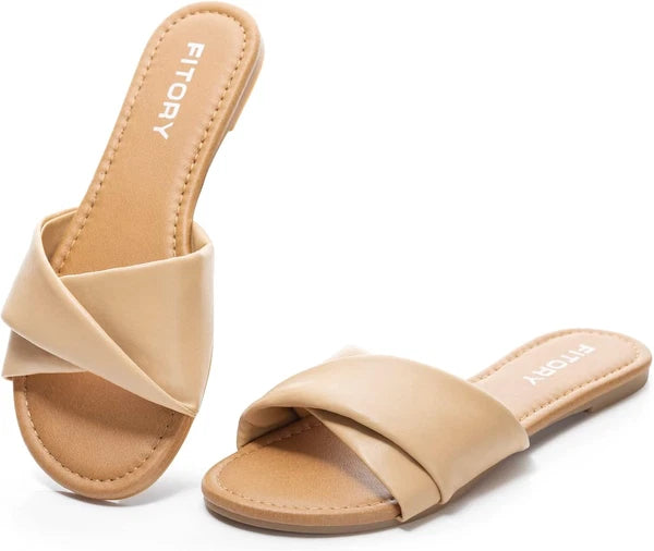Women'S Flat Sandals Fashion Slides with Soft Leather Slippers for Summer Size 6