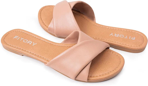 Women'S Flat Sandals Fashion Slides with Soft Leather Slippers for Summer Size 6