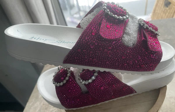 Pink White Betsey Johnson Women's SB-Trudy Sandal, Fuchsia Sz 8 M NEW