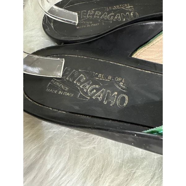 Salvatore Ferragamo Women's Sandals Thong Slide Leather Green Patent Size 8