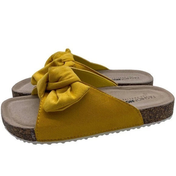 Fashion Nova Sandal Women's Yellow Bow Slide Size 8