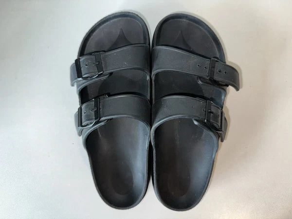 Black Double Buckle Slide Sandals EVA Foam Slip-On Casual Comfort  Women Size 8