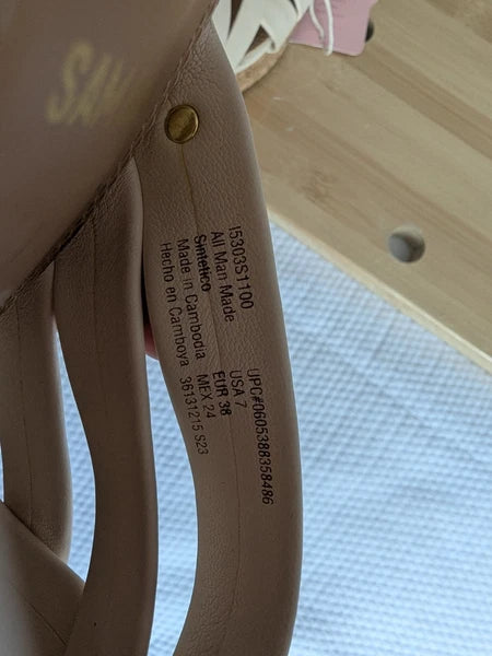 Sam & Libby Womens Cayla Ivory Faux Leather Cork Wedge Slide Size 7 Sandals