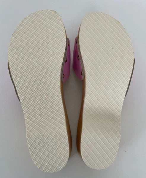 Dr. Scholl's The Original Wooden Sandals Slides Pink Leather Size 7 Italy New