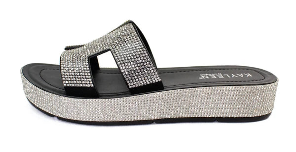 KARAUSA Fashion Bling Rhinestone  Casual Wedge Slides Sandal