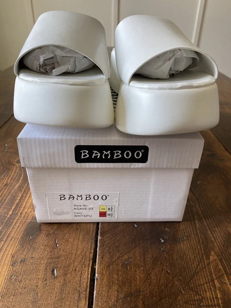 Bamboo White Platform Wedge Slide Sandal Size 8.50 Style: Agave-03