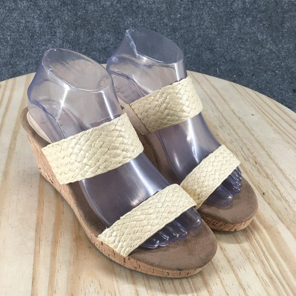 NEW Style & Co Sandals Womens 7.5 M Daliaa Cork Wedge Casual Slip On Slide Beige