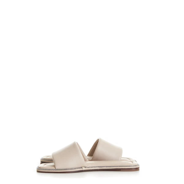 BRUNELLO CUCINELLI 895$ Slide Sandal - Sparkling Monili Trim Beige Leather Shoes
