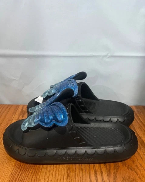 New Fashion Womens Cute Butterfly Comfy Cushioned Slides Sandals Size 9 Black
