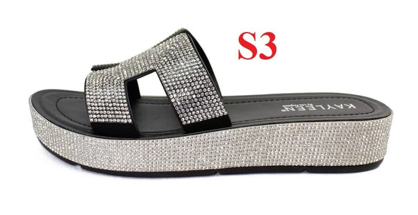KARAUSA Fashion Bling Rhinestone  2 Buckles Sandal Slides, go to'KARAUSA' store