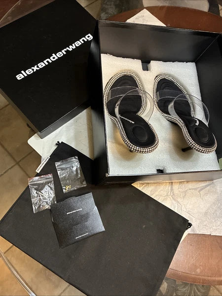 Alexander Wang, Style Nova Slide Sandal PVC/Crystal Size 37.5 New In Box, Tags
