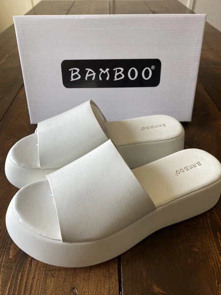 Bamboo White Platform Wedge Slide Sandal Size 8.50 Style: Agave-03