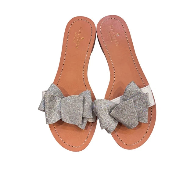 Kate Spade Cicely  Glitter Bow Slide Sandals Silver Size 11 women's EUC