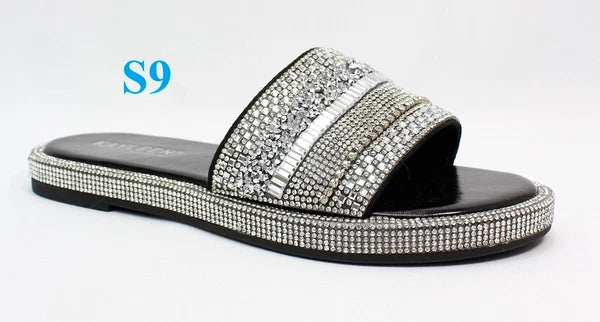 KARAUSA Fashion Bling Rhinestone  2 Buckles Sandal Slides, go to'KARAUSA' store