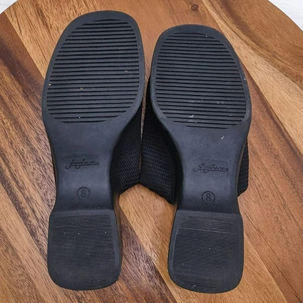 Fanfares Mule Slides Sandals 8 Black Square Toe Stretch Fabric Retro Popular 90s