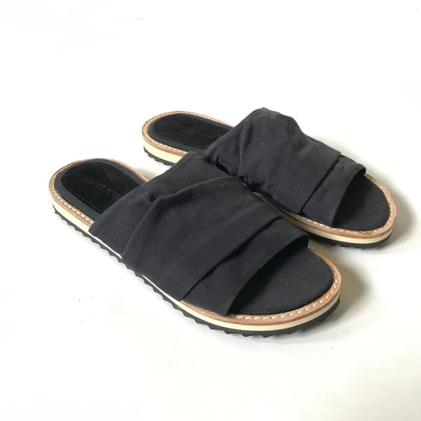 NEW James Perse Slides Sandals Mules Womens 6 Black Fabric Flats Open Toe Shoes