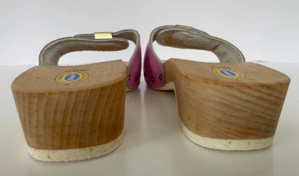 Dr. Scholl's The Original Wooden Sandals Slides Pink Leather Size 7 Italy New