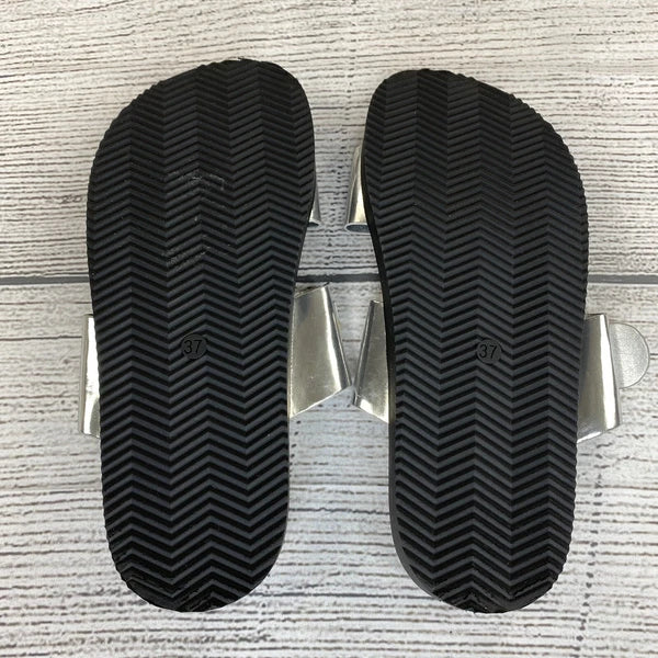 H&M Divided Slide Sandals Women Size 6.5 / 7 Buckle Silver Slip On Shoes NEW