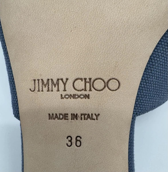 NEW Jimmy Choo Ellison Linen Mule 45 Sandal Denim Blue EU 36 (US 6) Designer