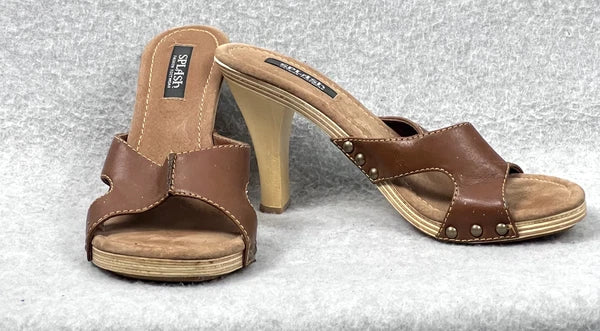Splash Shoes Womens Size 7 Brown Studded Heeled Mules Sandals Slip On Fashion